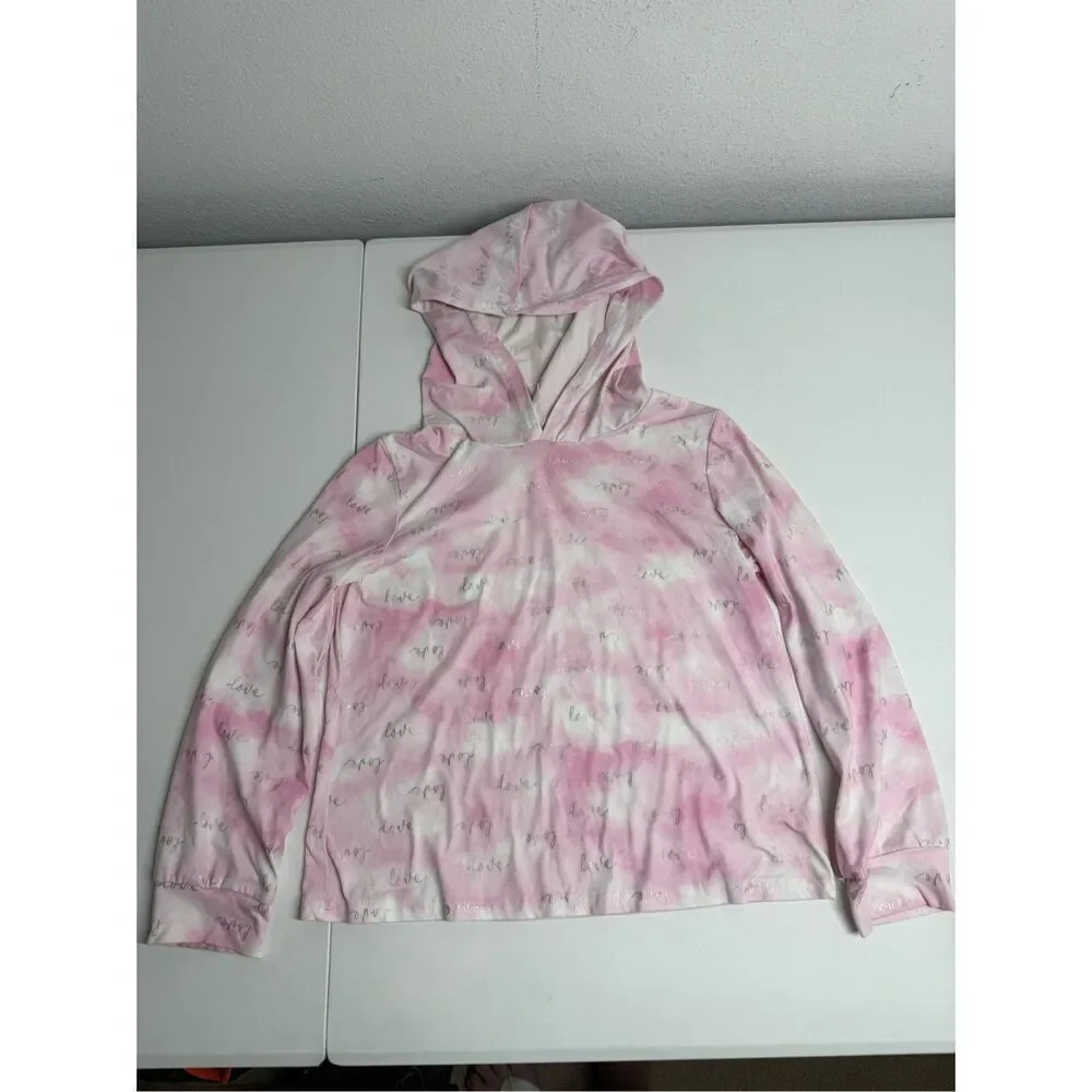 Emma & Elsa Girls Pastel Soft Tie Dye Pink Long Sleeve Hoodie Size 14/L